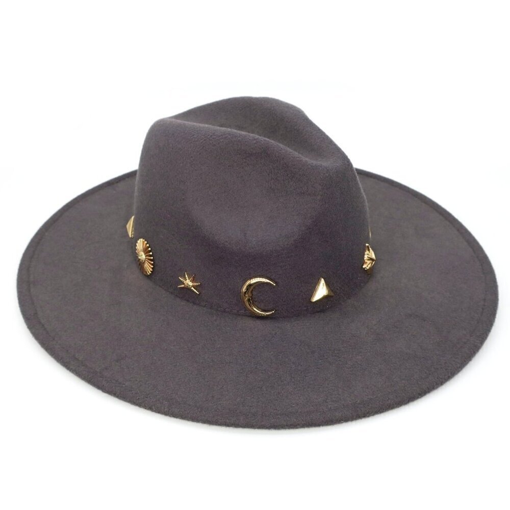 Anthropologie Charm-Trimmed Rancher Women's Hat Dark Grey Felt Boho Festival